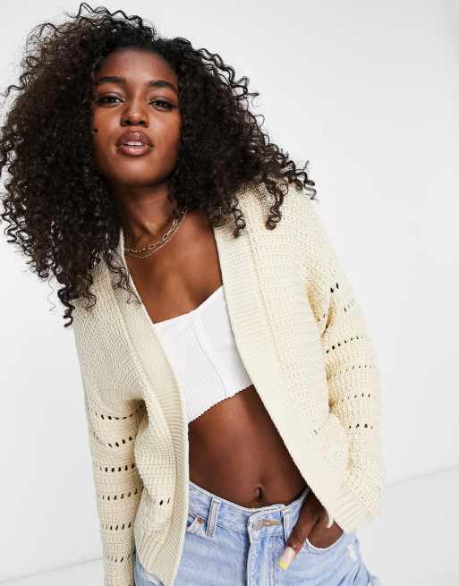 ASOS DESIGN - Gehaakt, opengewerkt open vest in crème