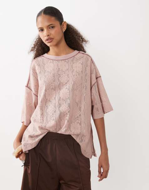 ASOS DESIGN - Gehaakt oversized T-shirt van jersey in roze - view 1