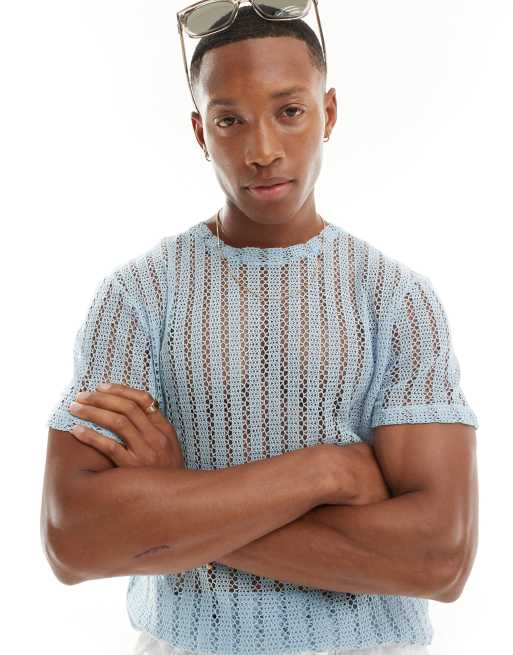 ASOS DESIGN - Gehaakt T-shirt met vaalblauw