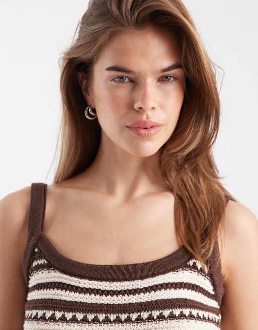 ASOS DESIGN - Gehaakte gebreide camitop met bruine strepen, deel van co-ord set, 3 van 4