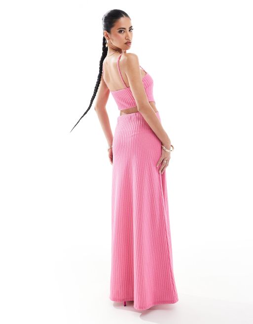 ASOS DESIGN - Gehaakte gebreide maxi cami jurk met uitsnijding in roze, 3 van 4