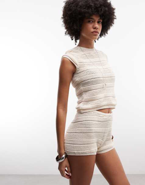 ASOS DESIGN - Gehaakte gebreide micro short in ecru, deel van co-ord set - view 1