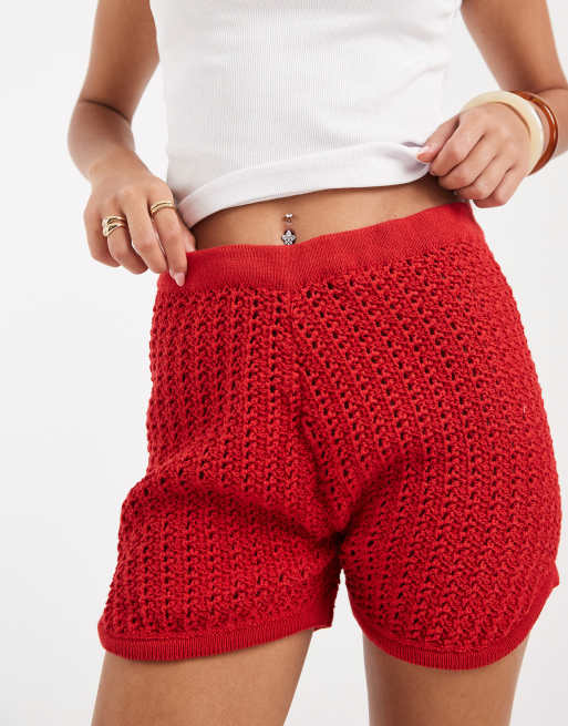 ASOS DESIGN - Gehaakte gebreide micro short in rood, deel van co-ord set, 4 van 5
