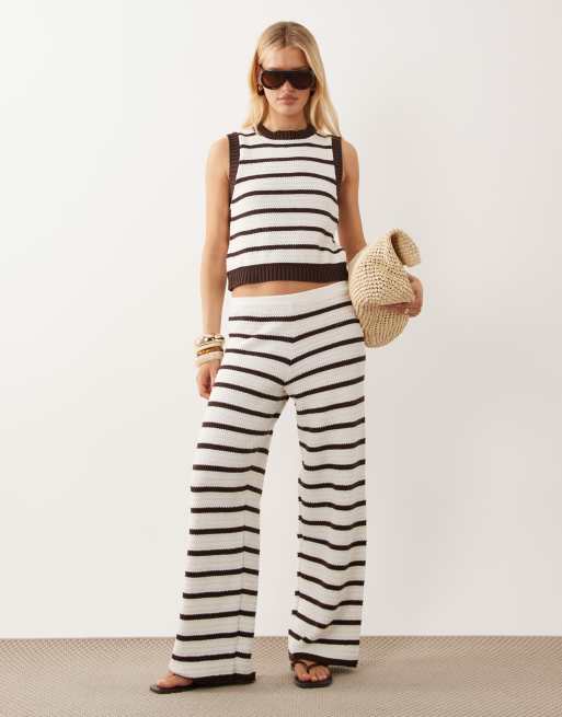 ASOS DESIGN - Co-ord set met gehaakte gebreide strandtop met bruine strepen, 3 van 3