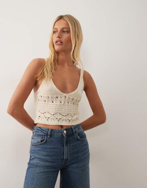 ASOS DESIGN - Gehaakte gebreide top in crème - view 1