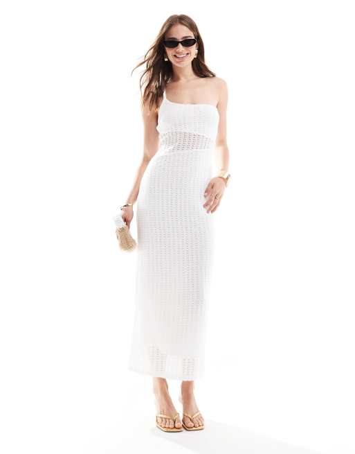 ASOS DESIGN - Gehaakte maxi jurk met bandjes in wit