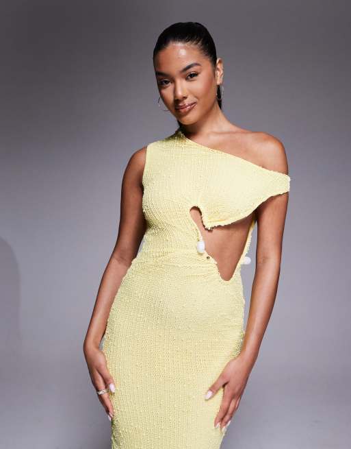 ASOS DESIGN - Gehaakte maxi jurk met blote schouder en accent in geel, 4 van 4