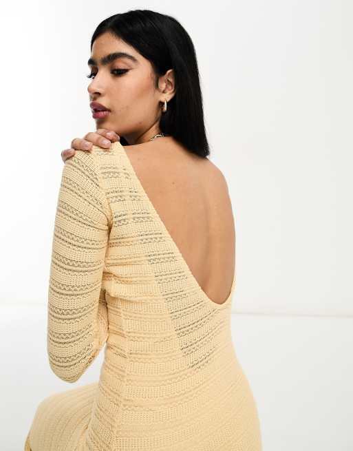 ASOS DESIGN - Gehaakte maxi jurk met lange mouwen in karnemelk, 3 van 4