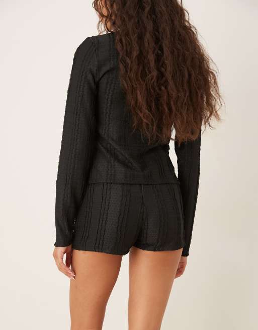 ASOS DESIGN - Gehaakte micro short met ruches in zwart, deel van co-ord set, 4 van 5