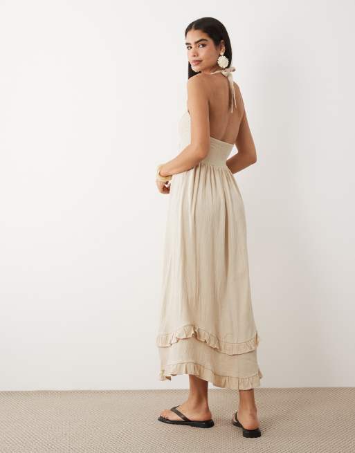 ASOS DESIGN - Gehaakte midi-jurk met halternek in neutraal, 4 van 4