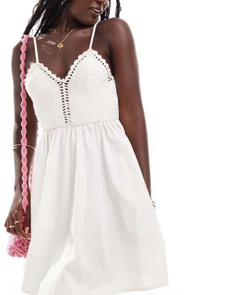 ASOS DESIGN - Gehaakte mini strandjurk met contrast in ivoorwit - view 1