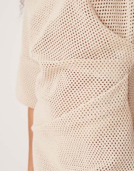 ASOS DESIGN - Gehaakte mini T-shirtjurk in stone, 3 van 4