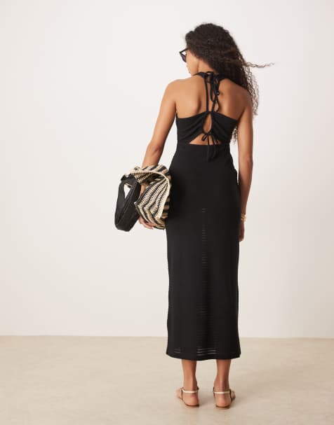 ASOS DESIGN - Gehaakte mouwloze midi jurk met elastische achterkant in zwart - view 1