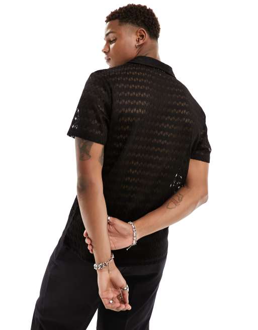 ASOS DESIGN - Gehaakte polo met korte mouwen in zwart, 2 van 4