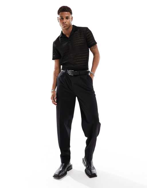 ASOS DESIGN - Gehaakte polo met korte mouwen in zwart, 3 van 4