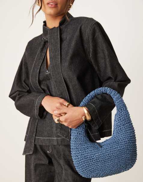ASOS DESIGN - Gehaakte schoudertas van stro in blauw - view 1