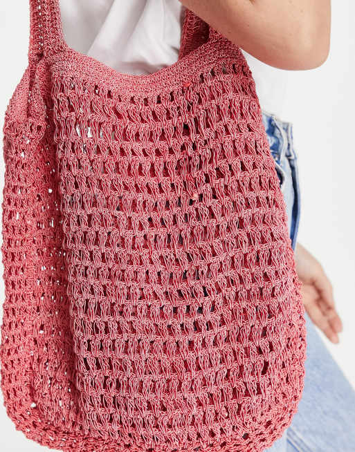 ASOS DESIGN Gehaakte shopper in roze