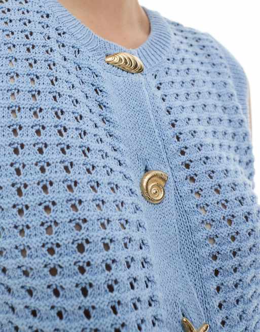 ASOS DESIGN - Gehaakte tanktop met goudkleurige knopen in blauw, 2 van 4