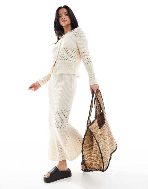 ASOS DESIGN – Gehäkelte Oversize-Tragetasche aus Stroh in Natur mit Kontrastkante, 2 von 4