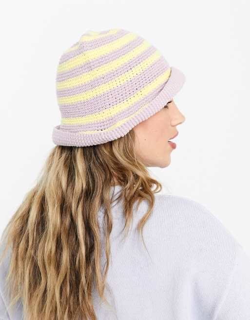 ASOS DESIGN – Gehäkelter Anglerhut mit Streifenmuster in Flieder und Zitronengelb, 2 von 4