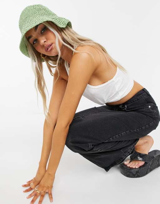 ASOS DESIGN – Gehäkelter, verstaubarer Stroh-Anglerhut in Grün, 4 von 4