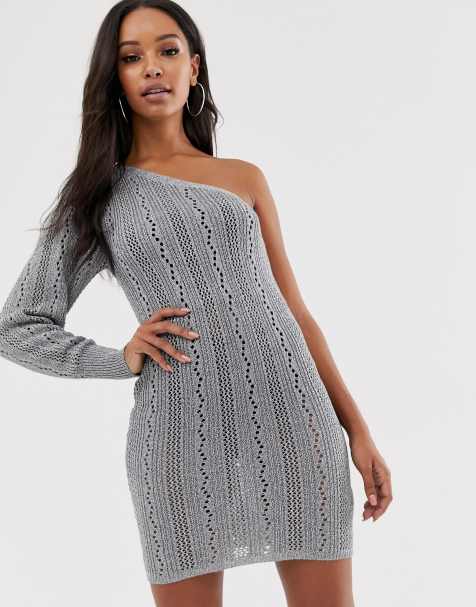 ASOS DESIGN – Gehäkeltes Metallic-Minikleid mit One-Shoulder-Träger