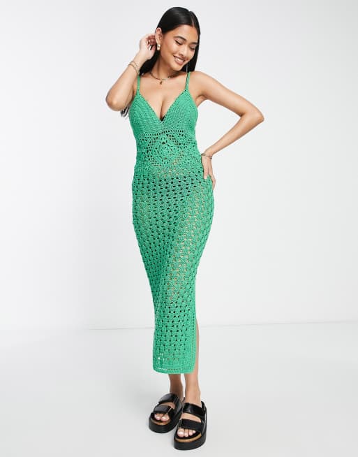 ASOS DESIGN – Gehäkeltes Midikleid in Grün 