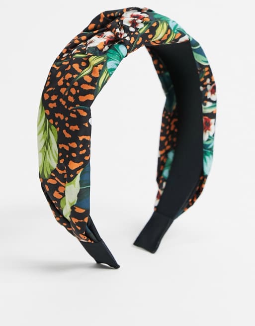 ASOS DESIGN - Geknoopte hoofdband met dierenprint en tropische bladprint