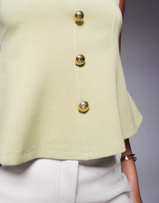 ASOS DESIGN – Geknöpftes Oberteil in Salbeigrün aus Ponte mit Taillierung und eckigem Ausschnitt, 3 von 4
