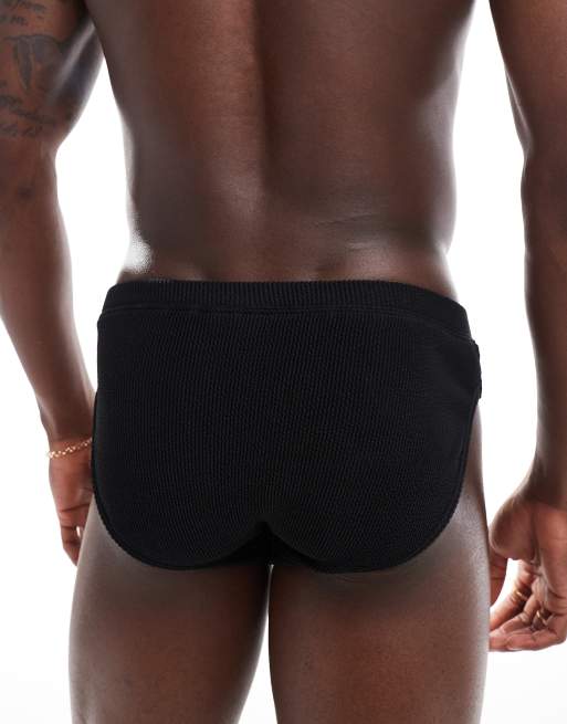 ASOS DESIGN – Gekräuselte Badehose in Schwarz, 2 von 4