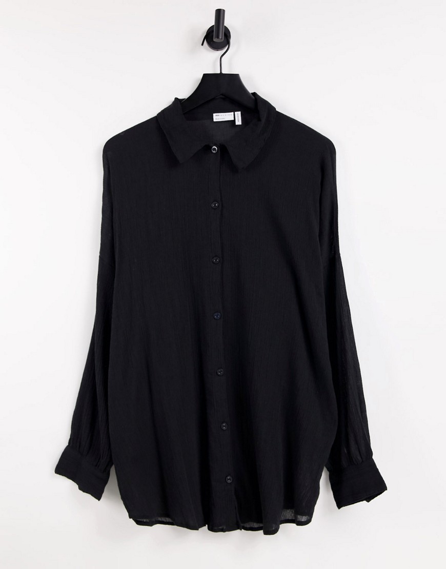 ASOS DESIGN - Gekreukt strandoverhemd in zwart