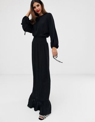 ASOS DESIGN - Gekreukte maxi-jurk met elastische taille-Zwart