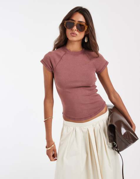 ASOS DESIGN - Gekrompen baby tee met raglanmouwen in roze met wassing - view 1