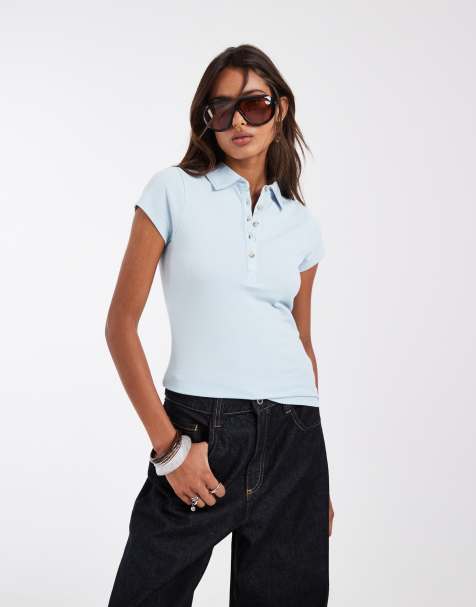 ASOS DESIGN - Gekrompen poloshirt in lichtblauw - view 1