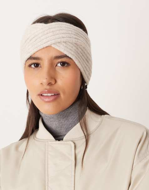 ASOS DESIGN - Gekruiste gebreide hoofdband in beige - view 1