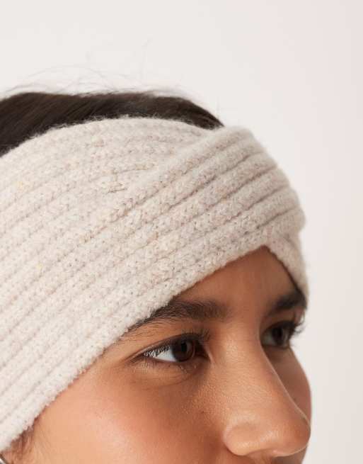 ASOS DESIGN - Gekruiste gebreide hoofdband in beige, 3 van 3