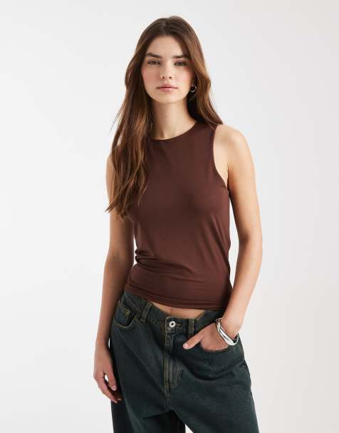 ASOS DESIGN - Gelaagd lange hemdje met racerhals in bruin - view 1