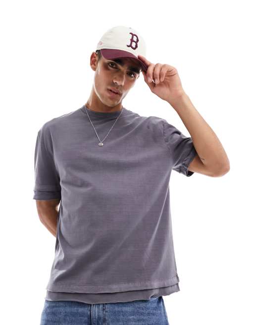 ASOS DESIGN - Gelaagd T-shirt met korte mouwen in antraciet