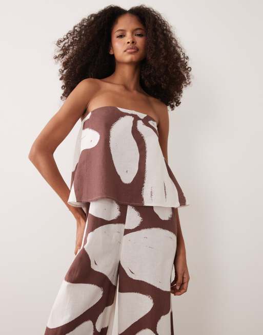 ASOS DESIGN - Gelaagde bandeau-jumpsuit met bruine print, 2 van 4