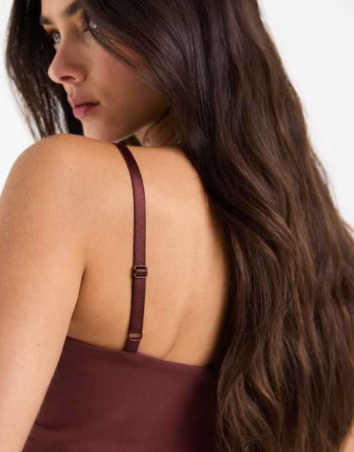 ASOS DESIGN - Gelaagde camitop met lage ronde hals in chocoladebruin, 3 van 4