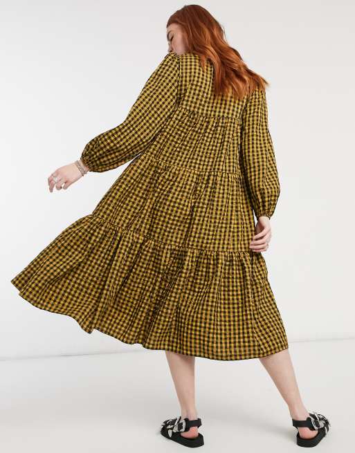 ASOS DESIGN - Gelaagde, geruite midi smockjurk met textuur, 2 van 4