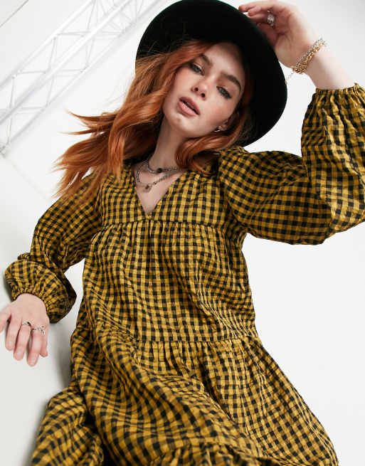ASOS DESIGN - Gelaagde, geruite midi smockjurk met textuur, 3 van 4