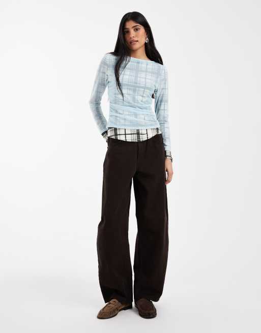 ASOS DESIGN - Gelaagde geruite top met lange mouwen in blauw, 2 van 4