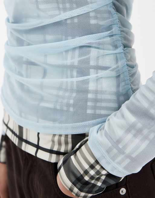 ASOS DESIGN - Gelaagde geruite top met lange mouwen in blauw, 4 van 4
