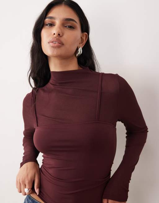 ASOS DESIGN - Gelaagde geruite top met lange mouwen in paars, 3 van 4