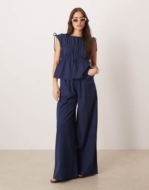 ASOS DESIGN - Gelaagde jumpsuit met aangerimpelde buste in marineblauw - view 1