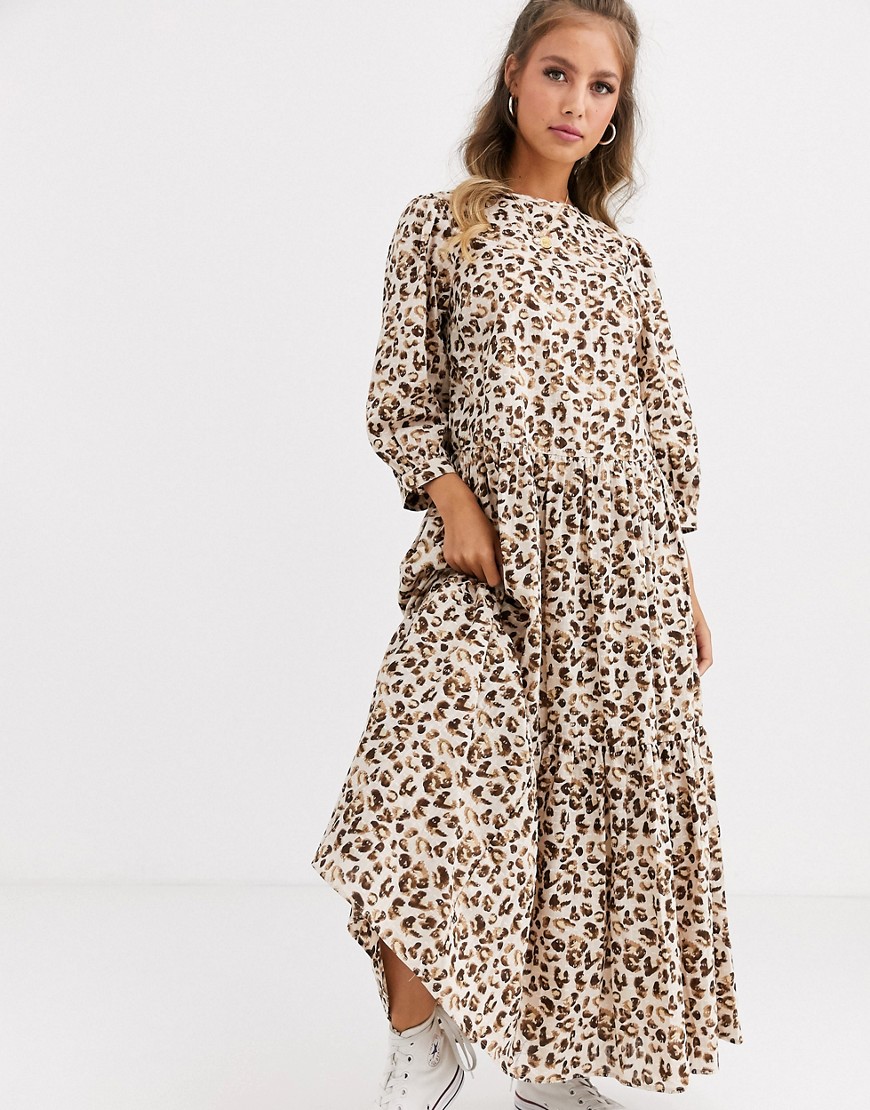 ASOS DESIGN - Gelaagde lange jurk met luipaardprint-Multi