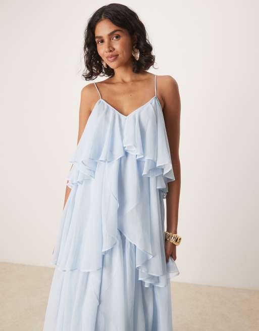 ASOS DESIGN - Gelaagde maxi cami-jurk met stroken in oudblauw, 3 van 4
