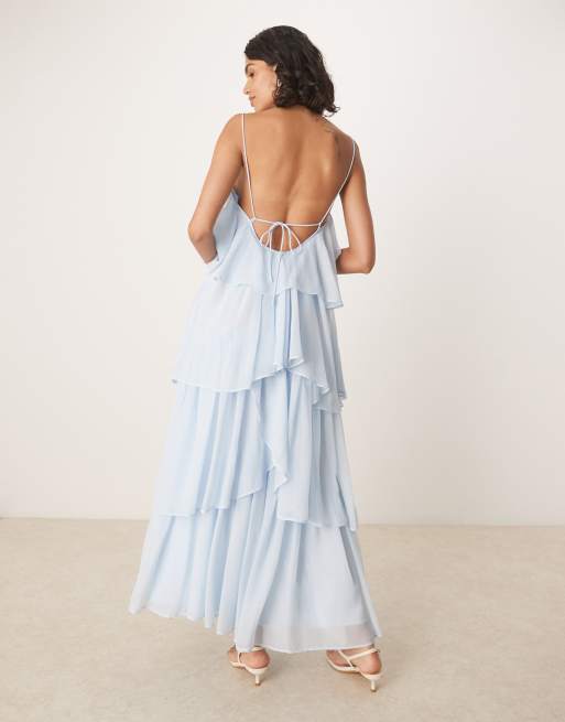 ASOS DESIGN - Gelaagde maxi cami-jurk met stroken in oudblauw, 4 van 4