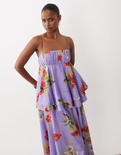 ASOS DESIGN - Gelaagde maxi jurk in paars met bloemenprint, 2 van 4